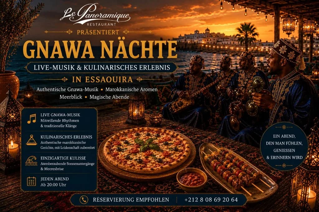 Gnawa-Nachte in Essaouira: Live-Musik, marokkanisches Essen und Atlantik-Atmosphare