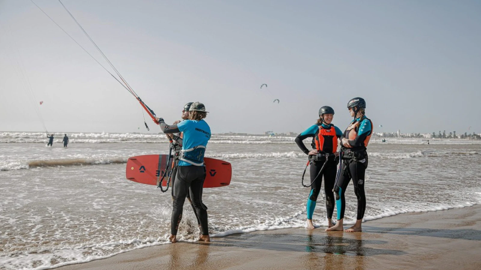 Surfers and kitesurf instructors on Essaouira Beach